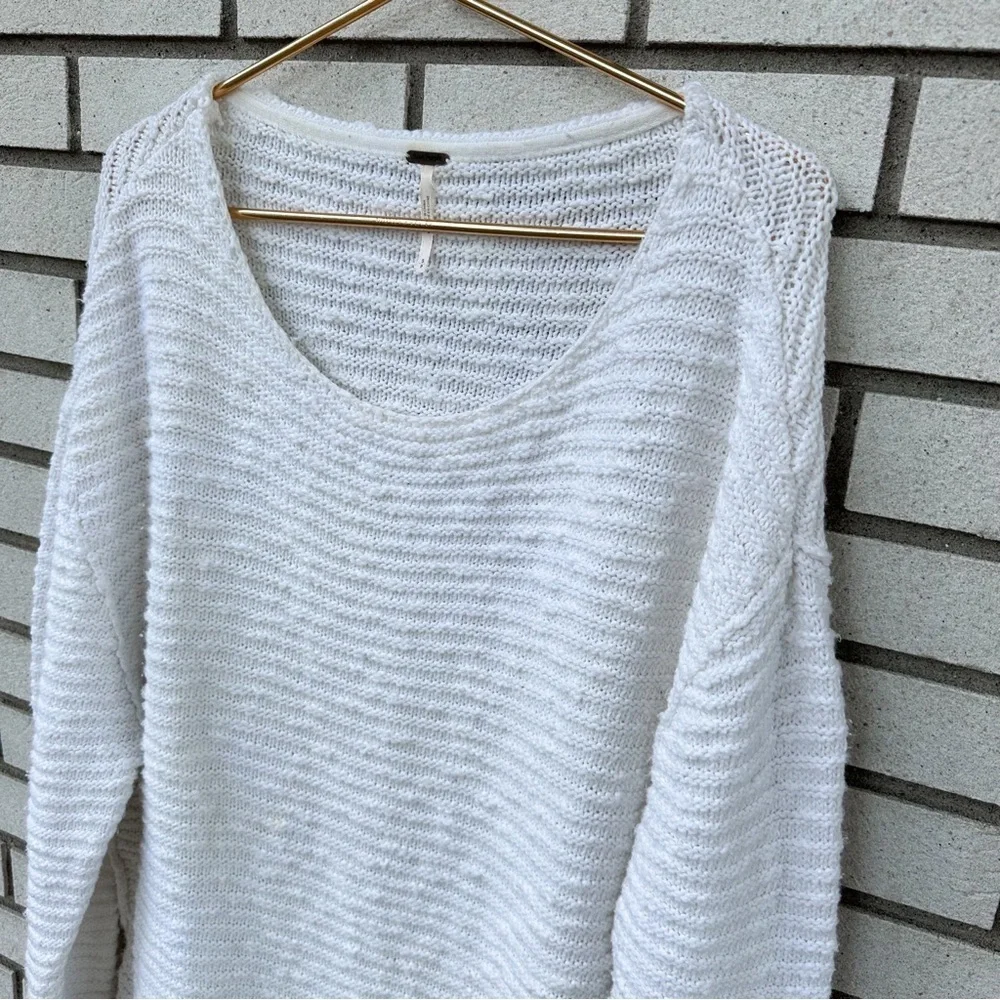 Free People Menace Cream Ivory Ribbed Textured Tunic Sweater Cozy S Coastal